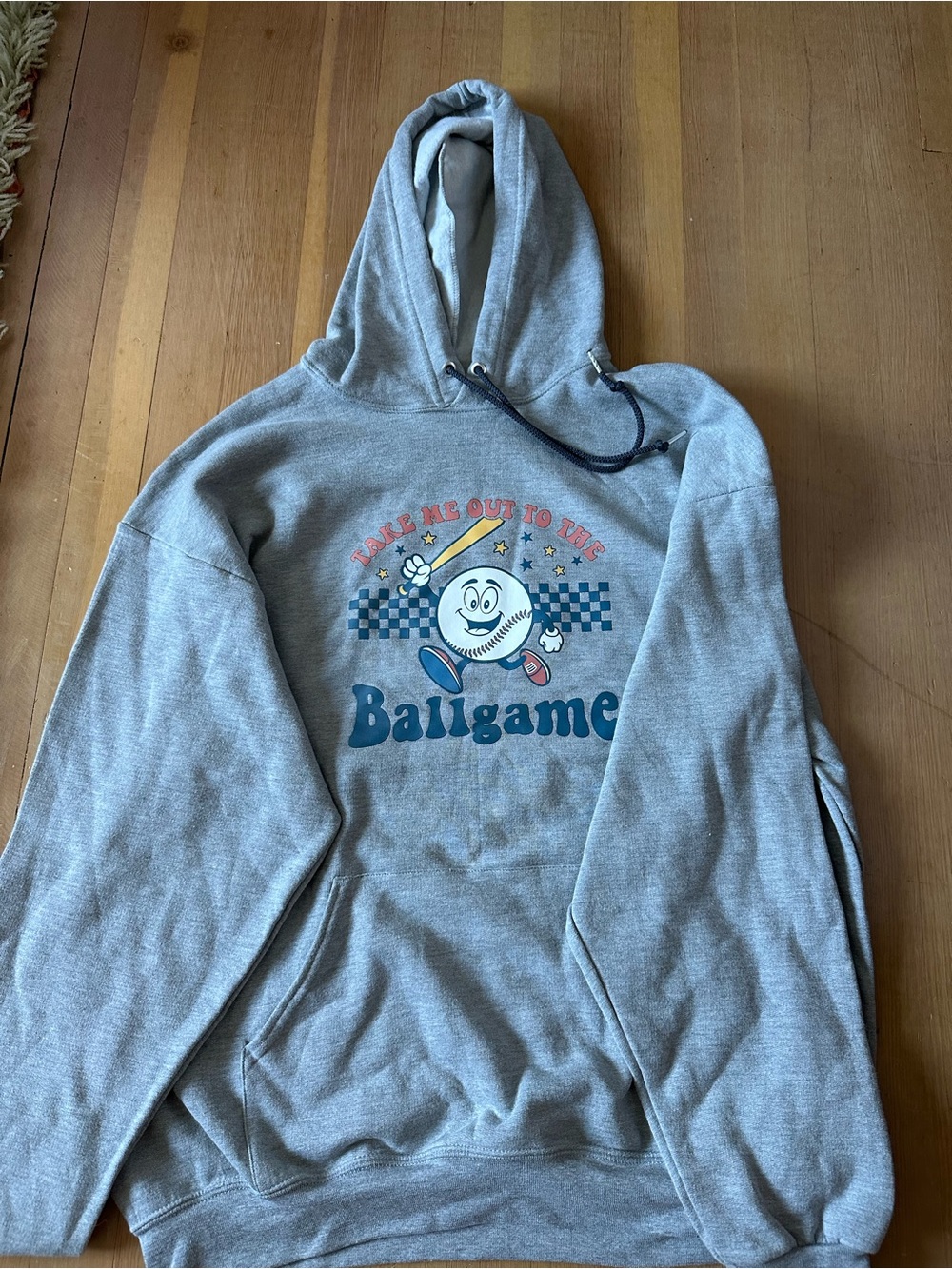 Fruit of the Loom Grey 'Ballgame' Graphic Hoodie with Multicolor Print